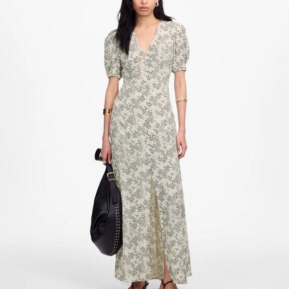 NWT Madewell Puff-Sleeve V-Neck Midi Dress in Floral - Picture 1 of 3